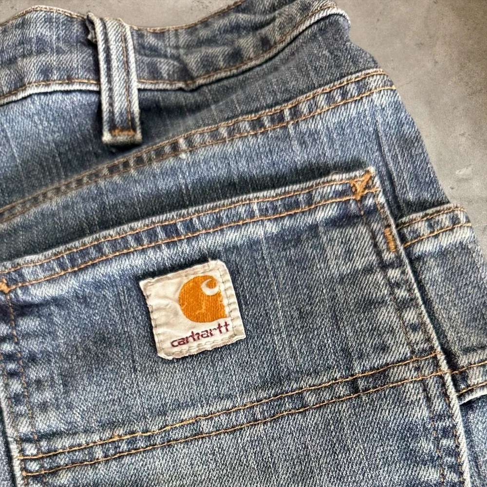 Carhartt Jeans Women 8 Blue WB003 Double Knee Carpenter Distressed Raw Hem